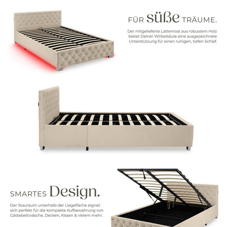 Tectake Lit rembourré VENISE en aspect velours avec motif matelassé  