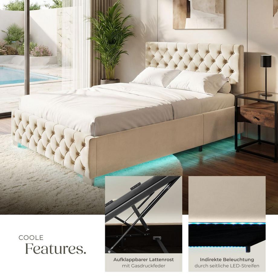 Tectake Lit rembourré VENISE en aspect velours avec motif matelassé  