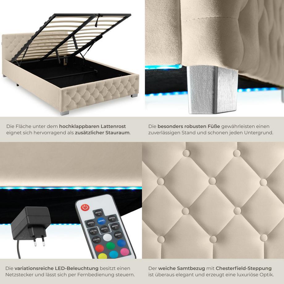 Tectake Lit rembourré VENISE en aspect velours avec motif matelassé  