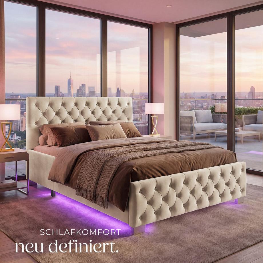 Tectake Lit rembourré VENISE en aspect velours avec motif matelassé  