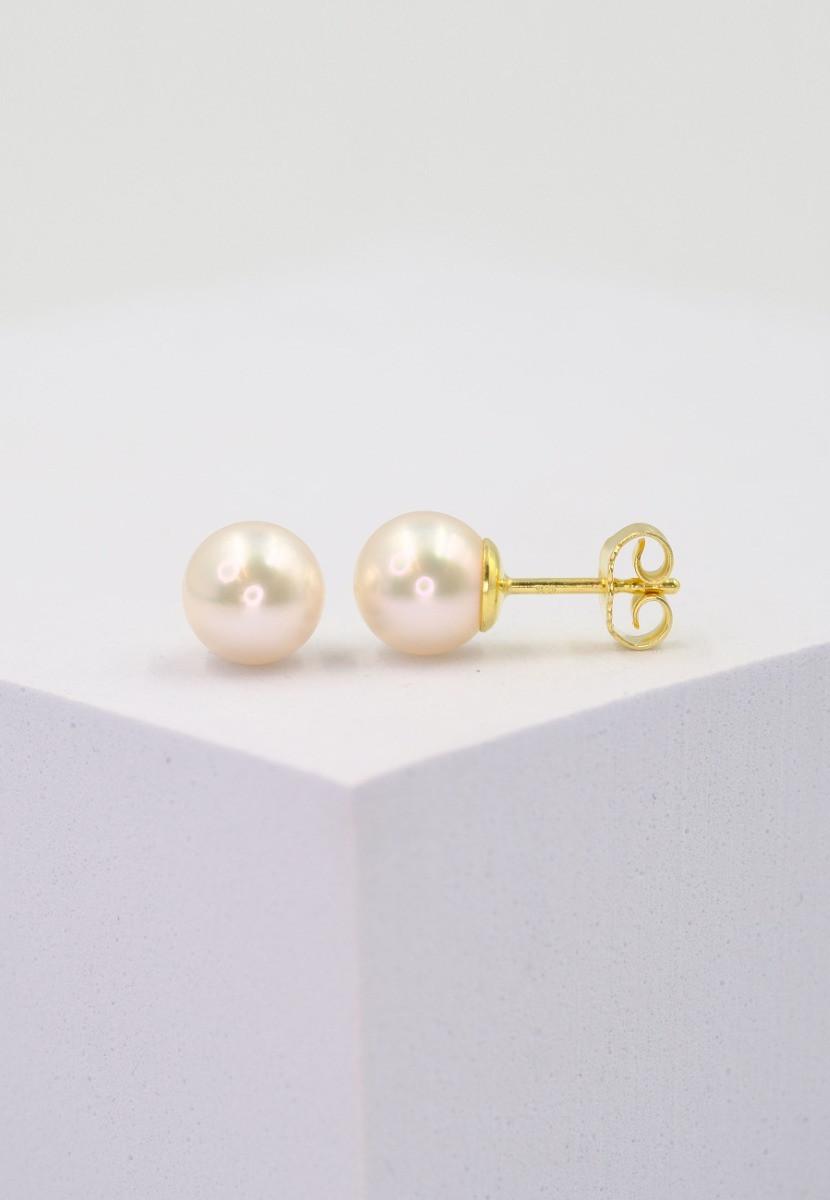 MUAU Schmuck  Clous d'oreilles Akoya perles or jaune 750, 8.0-8.5mm 