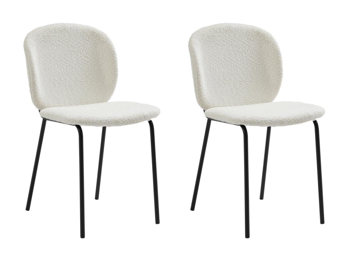 Vente-unique Lot de 2 chaises en tissu bouclette et métal noir - Crème - BEJUMA  