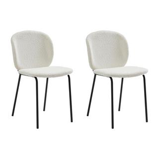 Vente-unique Lot de 2 chaises en tissu bouclette et métal noir - Crème - BEJUMA  