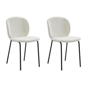 Lot de 2 chaises en tissu bouclette et métal noir - Crème - BEJUMA