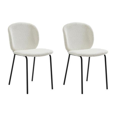 Vente-unique Lot de 2 chaises en tissu bouclette et métal noir - Crème - BEJUMA  