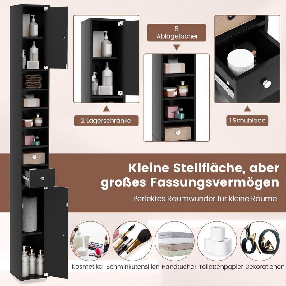 Northix Schmaler Badschrank mit 2 Türen & 1 Schublade Hochschrank  