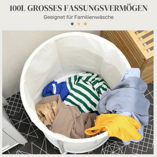 Northio Wäschekorb 100L Wäschesammler mit Rollen, Stahlrahmen, Wäschebox mit herausnehmbarem Wäschesack für Badezimmer, Creme  