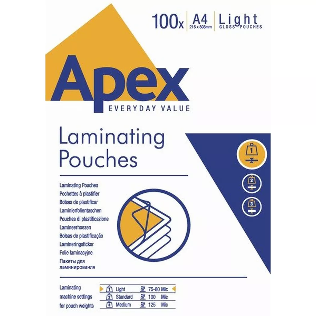 Fellowes Apex A4 Light Duty Laminating Pouches Clear Pack of 100