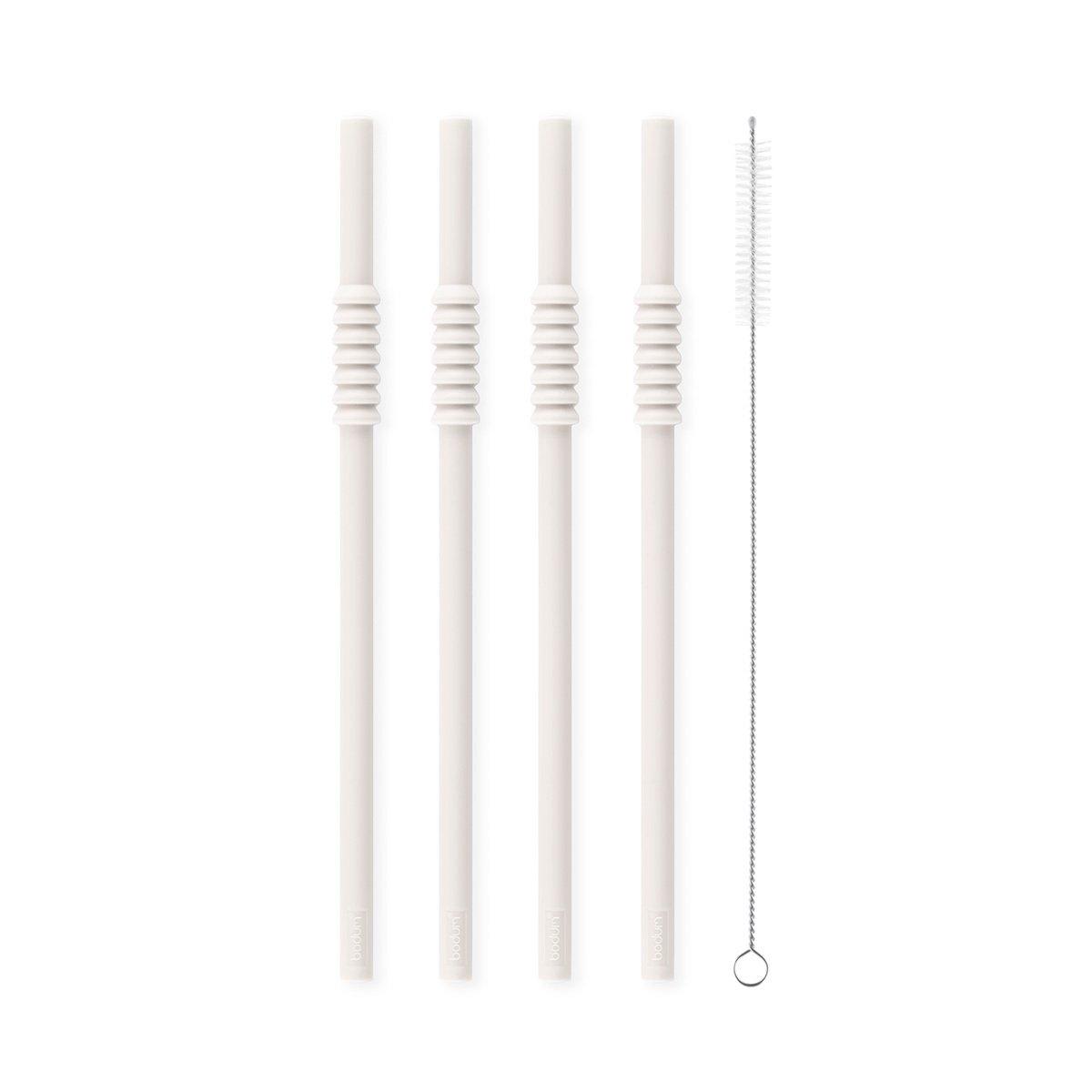 Image of Set Mit 4 Silikonstrohhalmen + Reinigungsbürste Bistro Unisex Offwhite ONE SIZE