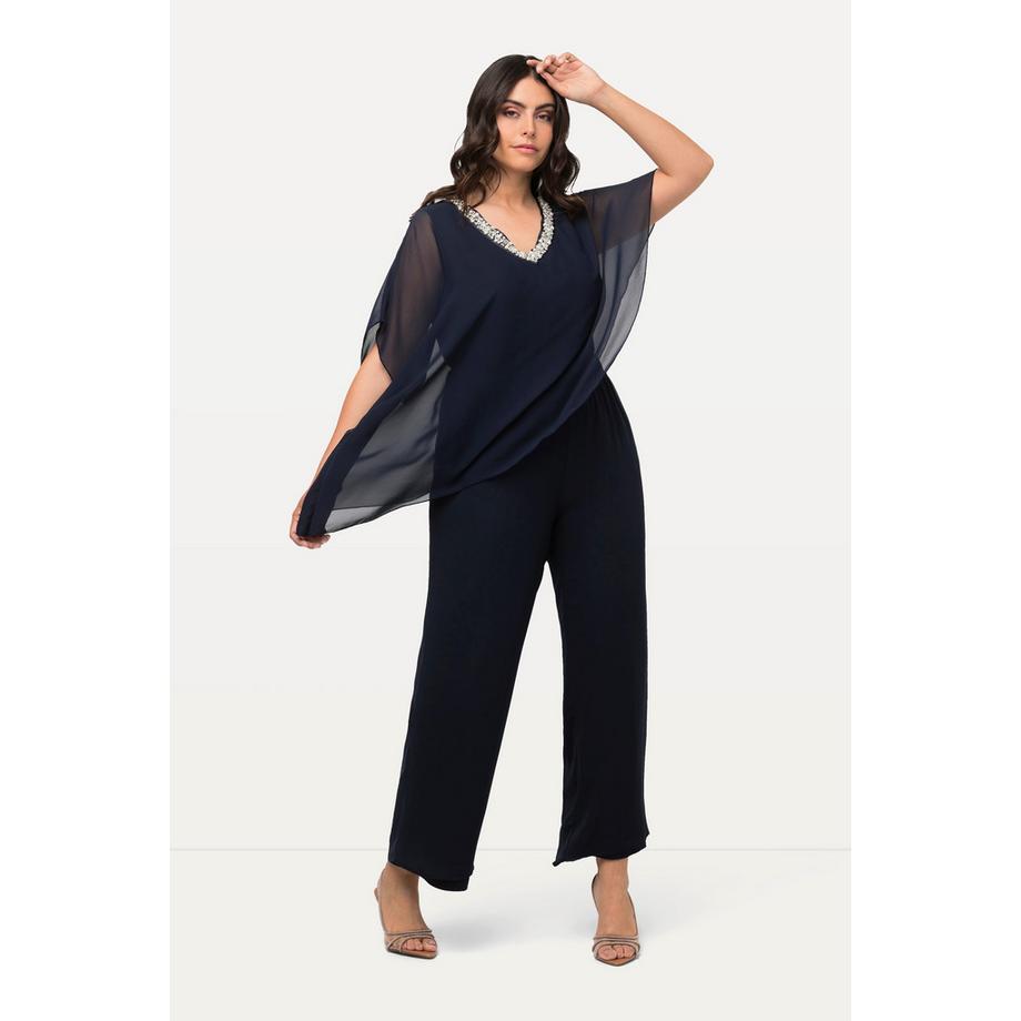 Ulla Popken Chiffonhose Doppellagig Weites Bein Elastikbund  