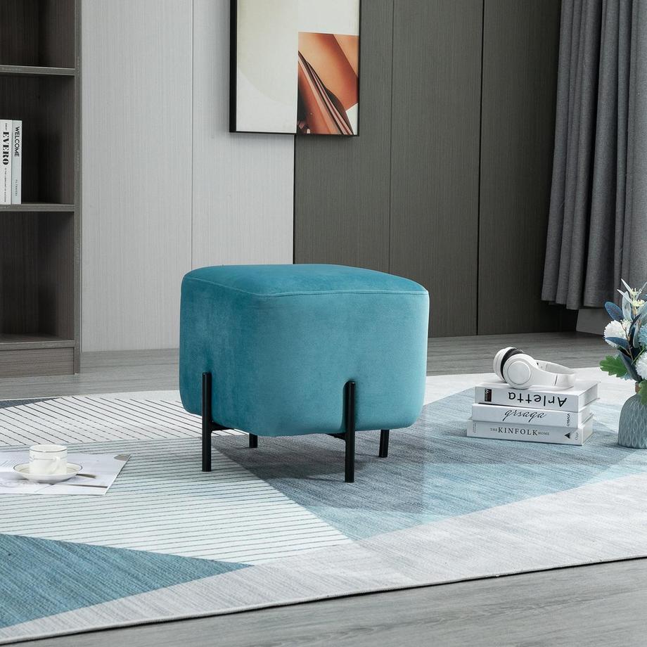 Northio Repose-Pieds Rembourré En Polyester Et Mousse D'Acier Turquoise 44,5 X 44,5 X 41,5 Cm  