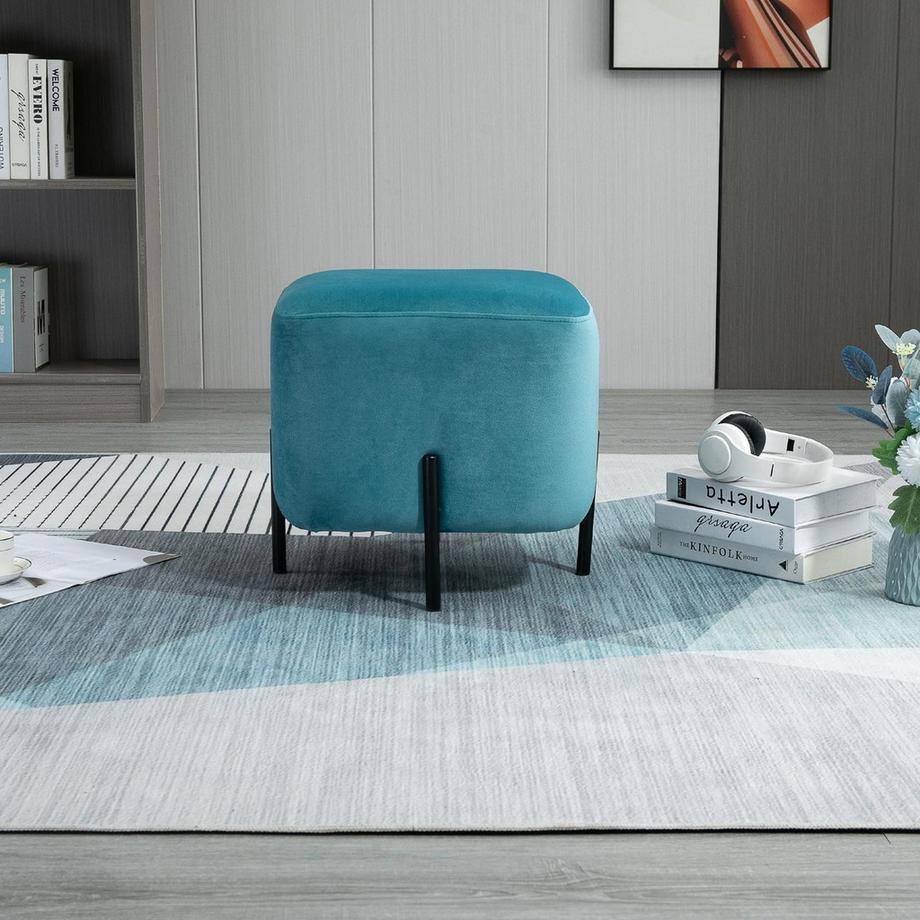 Northio Repose-Pieds Rembourré En Polyester Et Mousse D'Acier Turquoise 44,5 X 44,5 X 41,5 Cm  