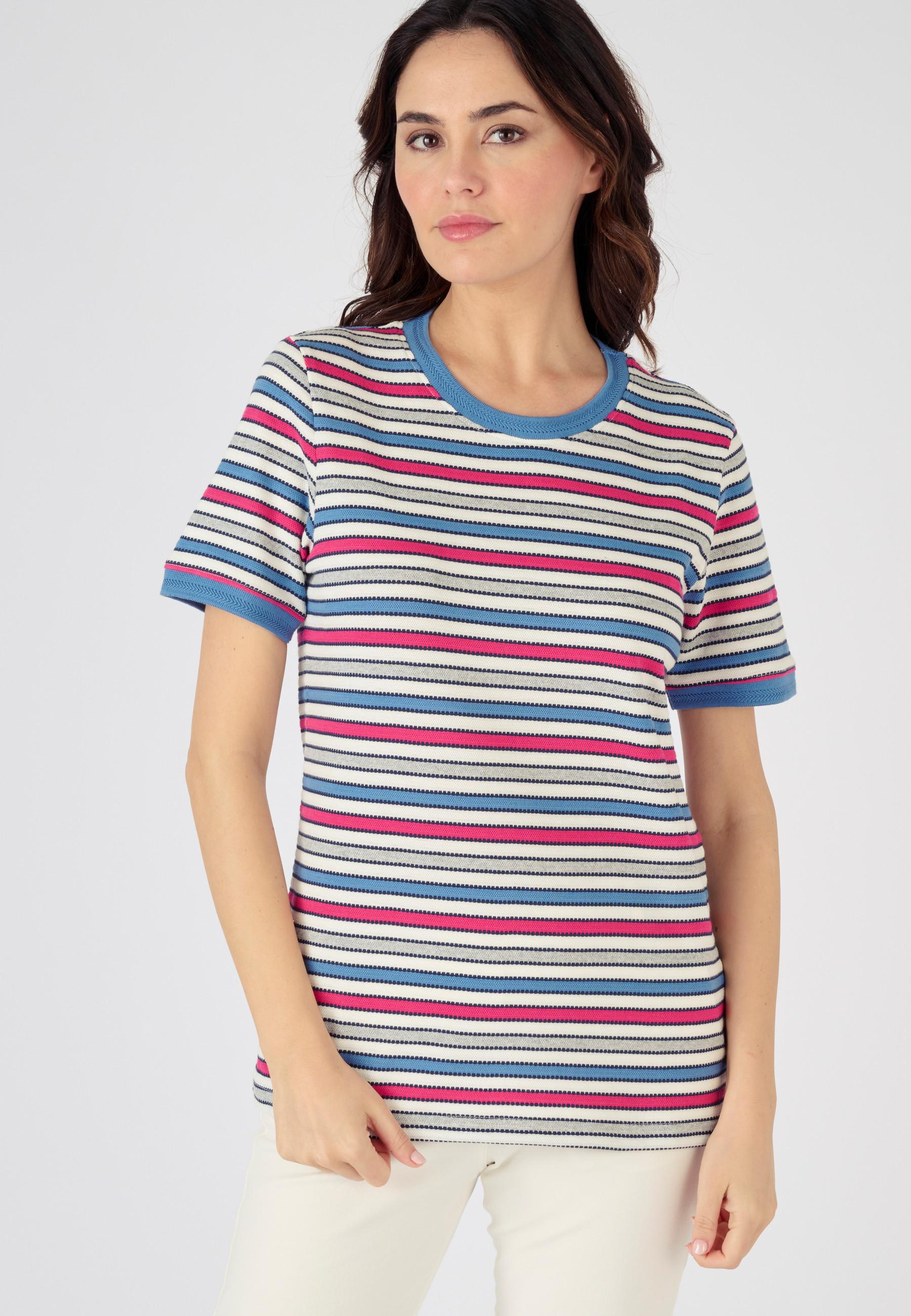 Image of Shirt Aus Gestreiftem Jacquard. Damen Blau 42/44