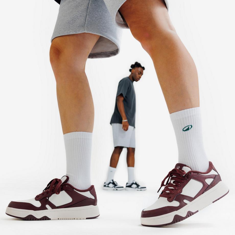 DECATHLON CJ80 Leder-Sneakers Lederturnschuhe CJ80  weiss und bordeaux 