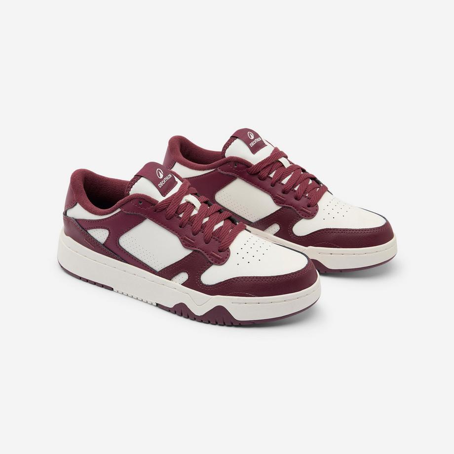 DECATHLON CJ80 Leder-Sneakers Lederturnschuhe CJ80  weiss und bordeaux 