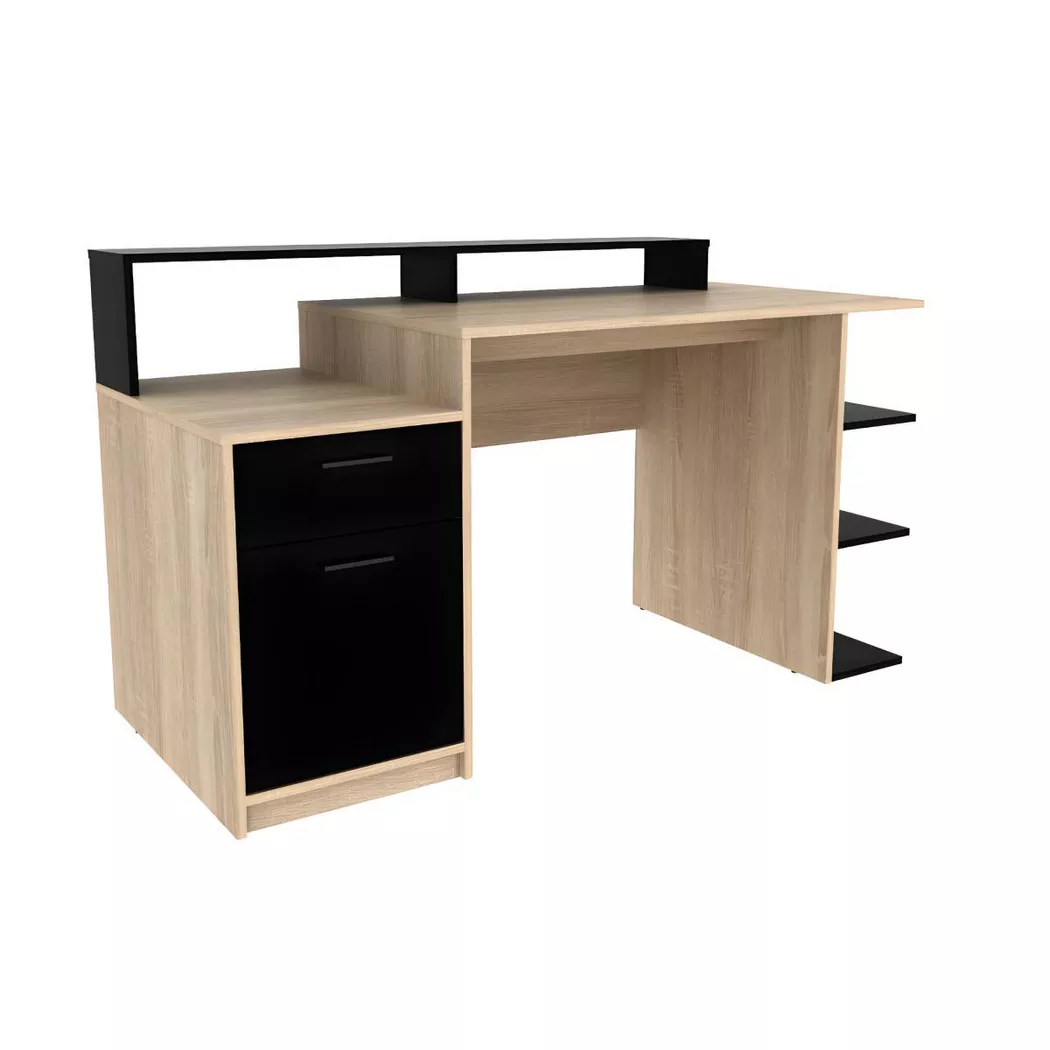 Vente-unique - Bureau avec rangements ZACHARIE  chêne, One Size, Noir