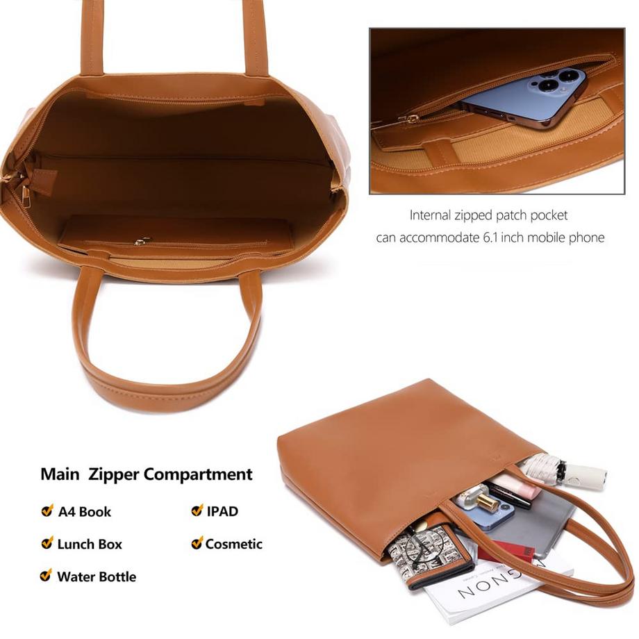 Only-bags.store Henkeltasche PU Leder Shopper Tasche mit Reissverschluss und Innentasche  