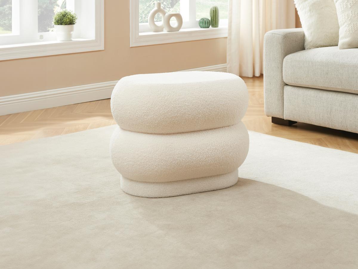 Vente-unique Pouf en tissu bouclette blanc LECINIO  