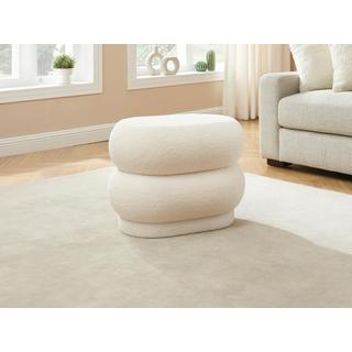 Vente-unique Pouf en tissu bouclette blanc LECINIO  