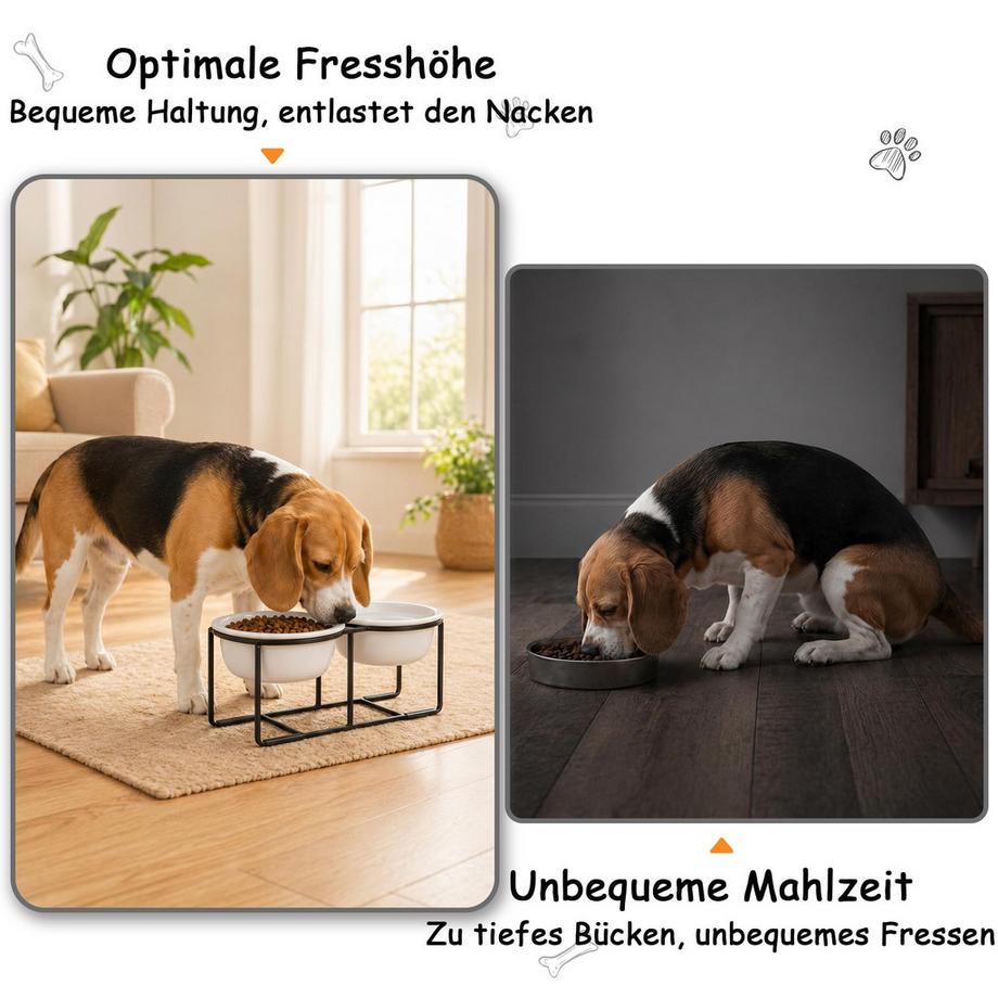 Alopini  Ensemble de Bols pour Chiens Bols pour Chiens Surélevés Bol de Nourriture en Céramique pour Chien Lot de 2 avec Support en Métal Antidérapant 