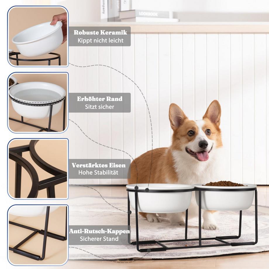 Alopini  Ensemble de Bols pour Chiens Bols pour Chiens Surélevés Bol de Nourriture en Céramique pour Chien Lot de 2 avec Support en Métal Antidérapant 