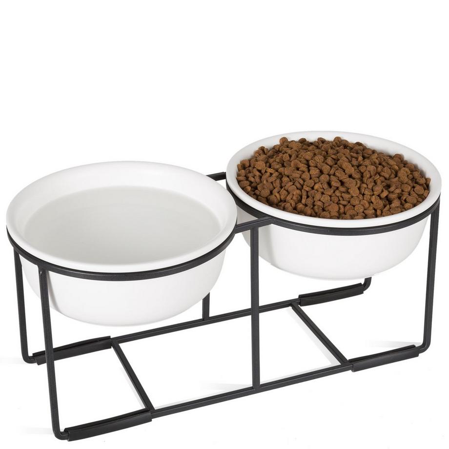 Ensemble de Bols pour Chiens Bols pour Chiens Surélevés Bol de Nourriture en Céramique pour Chien Lot de 2 avec Support en Métal Antidérapant