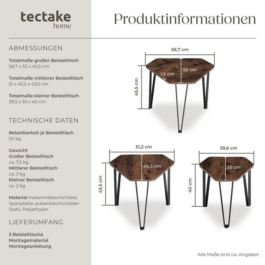 Tectake Ensemble de tables d'appoint TORQUAY en 3 parties  