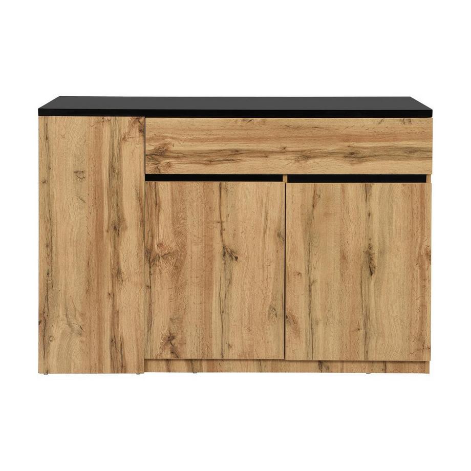 Vente-unique  Ilot central de cuisine avec rangements - Noir et Naturel - MEILI 