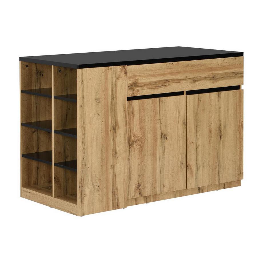 Vente-unique  Ilot central de cuisine avec rangements - Noir et Naturel - MEILI 
