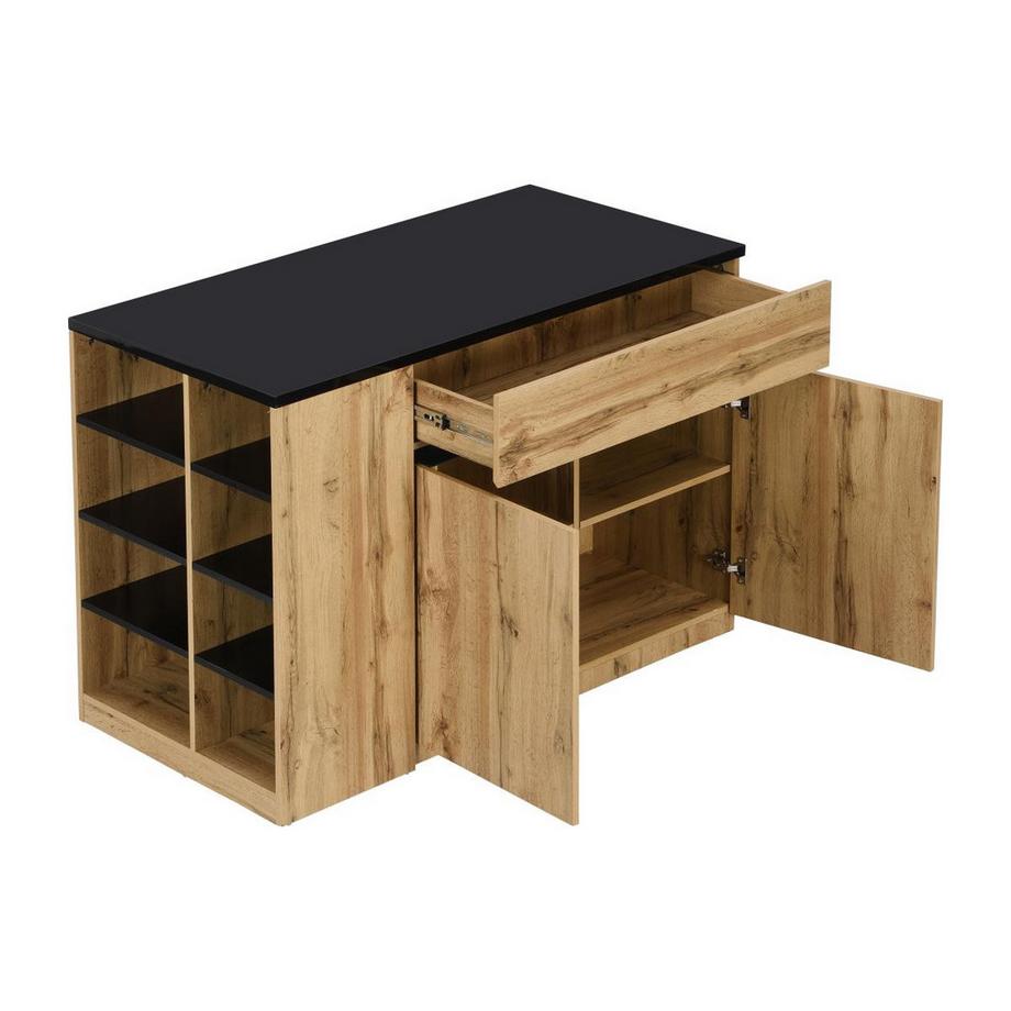 Vente-unique  Ilot central de cuisine avec rangements - Noir et Naturel - MEILI 