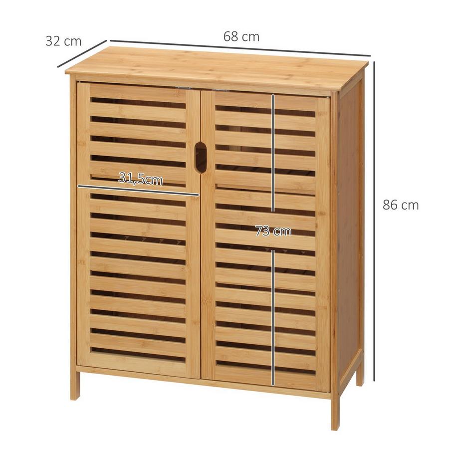 Northio Meuble de salle de bain, meuble de salle de bain, meuble d'appoint avec 2 portes à lattes, 2 étagères intérieures, meuble de rangement en bambou pour salle de bain, salon, 68 x 32 x 86 cm, Aosom naturel  