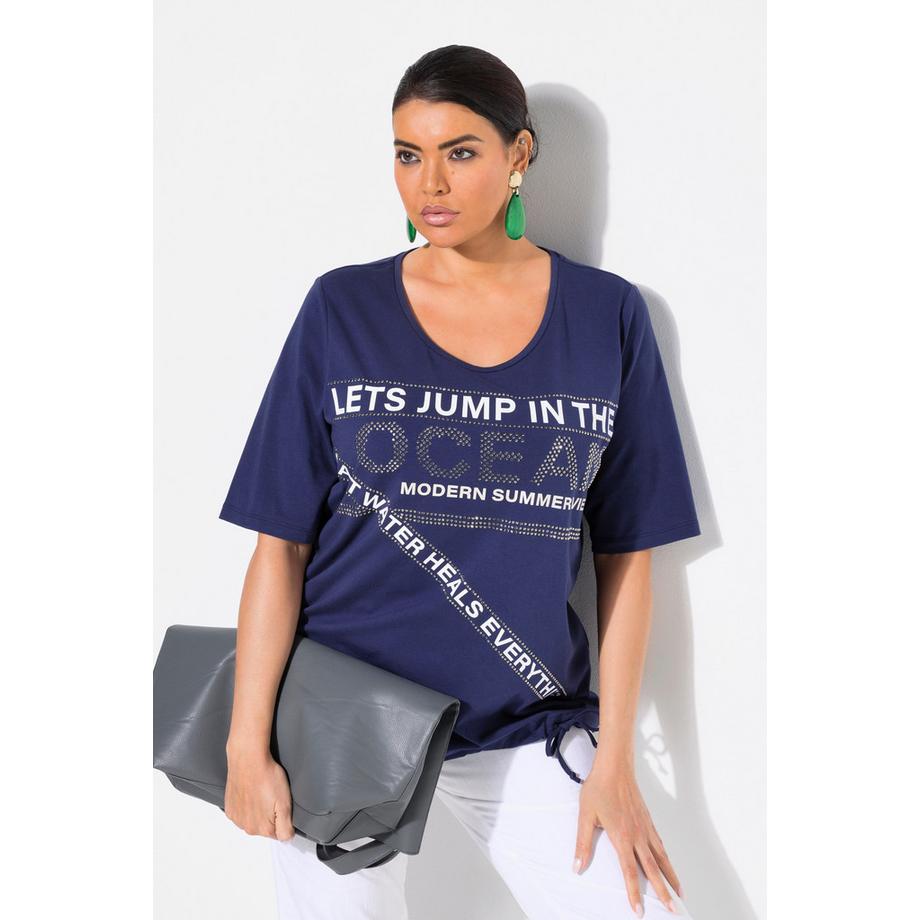 Ulla Popken T-shirt Message Imprimé Col Rond Manches Courtes Bande à l'Ourlet  