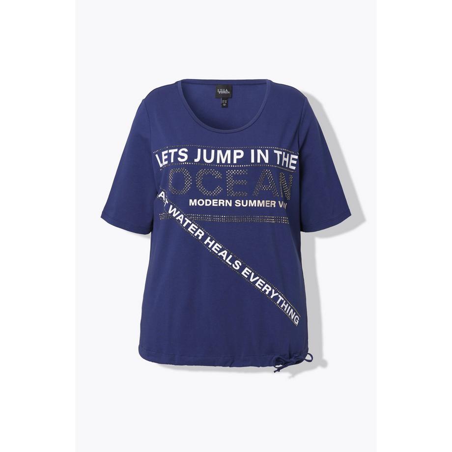 Ulla Popken T-shirt Message Imprimé Col Rond Manches Courtes Bande à l'Ourlet  