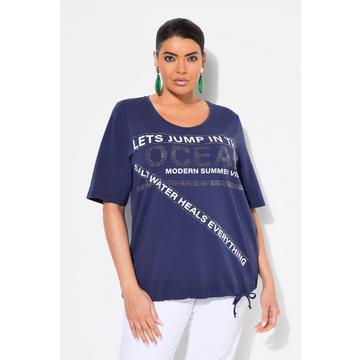T-shirt à messages. Cordon dans la base. Décolleté rond et manches courtes
