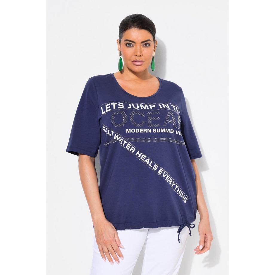 Ulla Popken T-shirt Message Imprimé Col Rond Manches Courtes Bande à l'Ourlet  