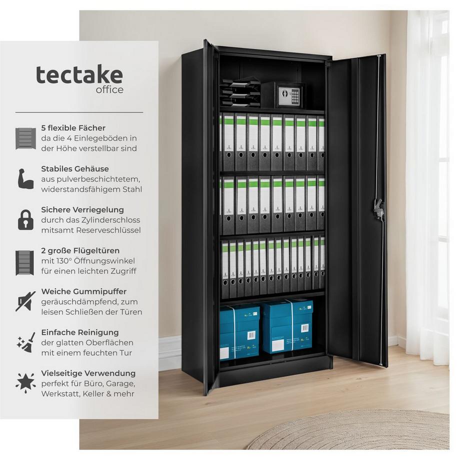 Tectake Aktenschrank Blain aus pulverbeschichtetem Stahl mit 2 Flügeltüren  