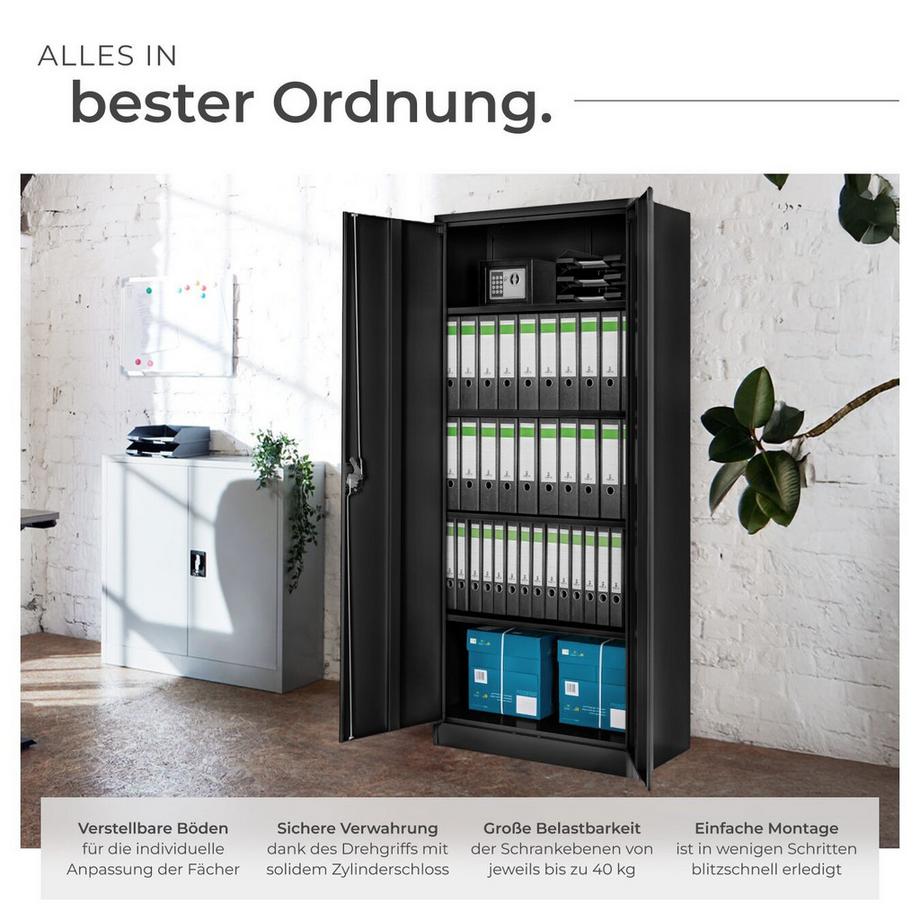 Tectake Aktenschrank Blain aus pulverbeschichtetem Stahl mit 2 Flügeltüren  