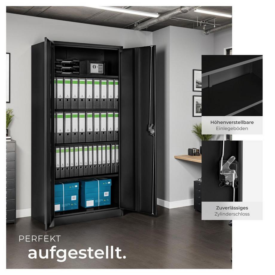 Tectake Aktenschrank Blain aus pulverbeschichtetem Stahl mit 2 Flügeltüren  