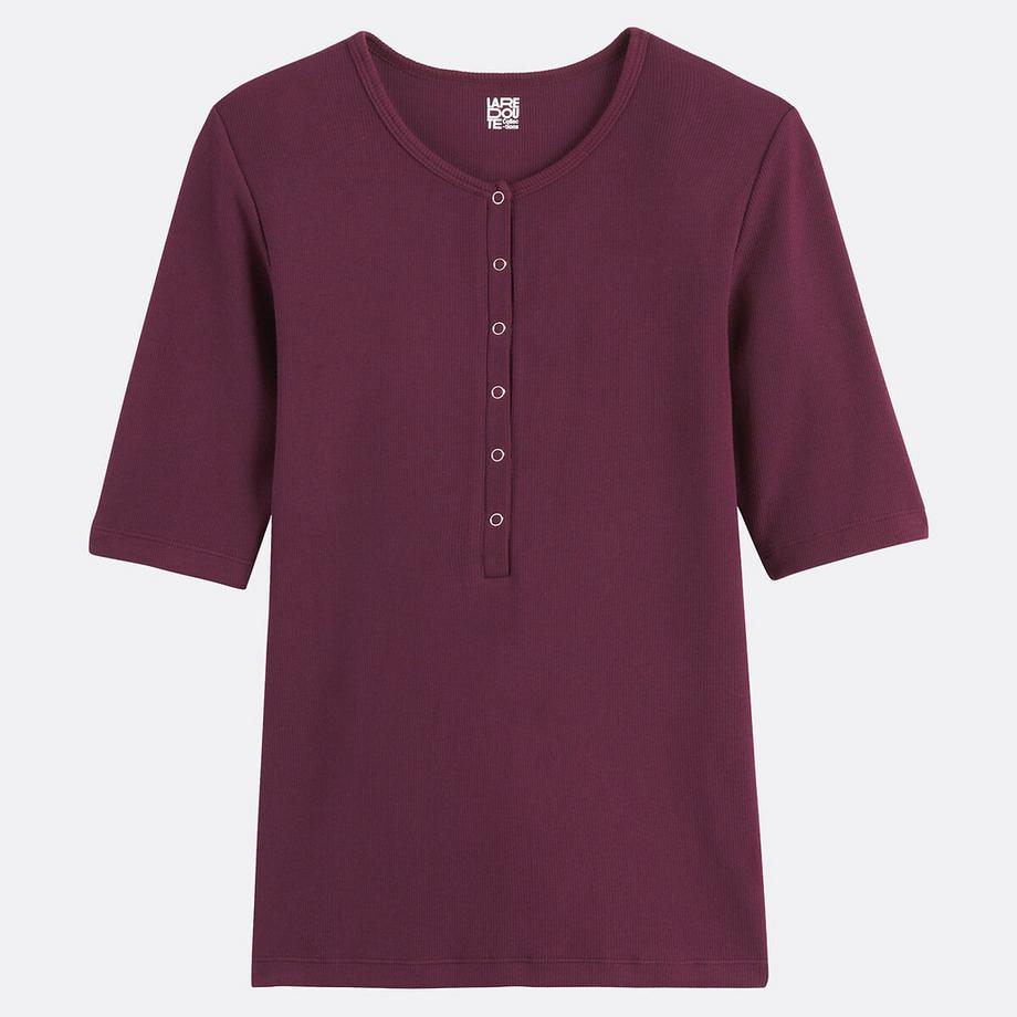 La Redoute Collections Geripptes T-Shirt mit Henley-Ausschnitt  