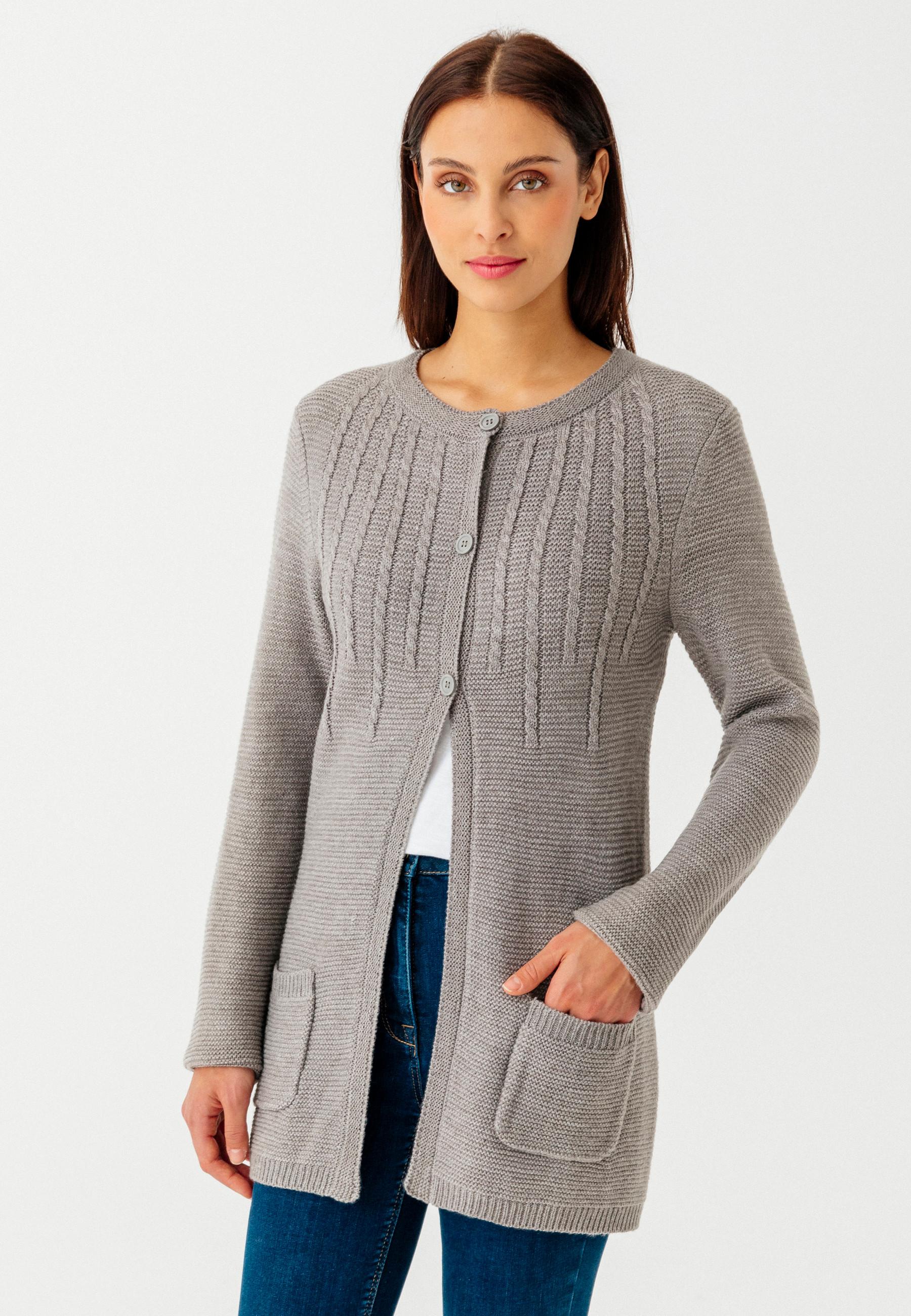 Image of Musterstrickjacke Strick In Ottoman-optik. Damen Grau 50/52