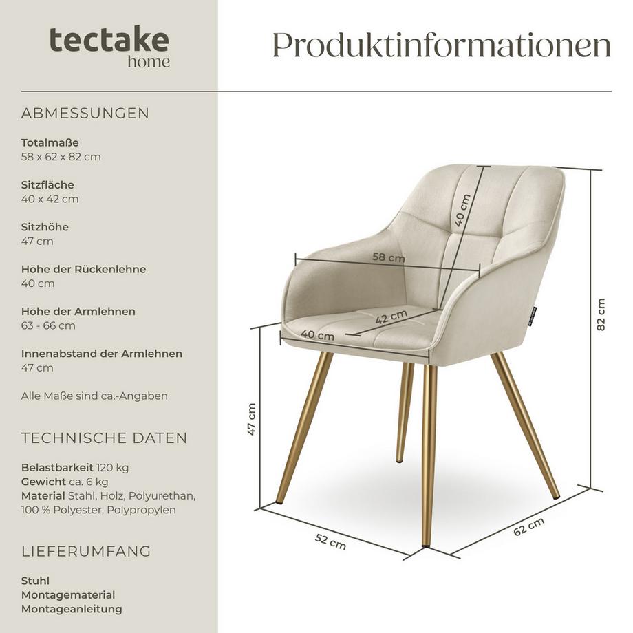 Tectake Sedia da pranzo Marilyn Imbottita, effetto velluto, trapuntata  