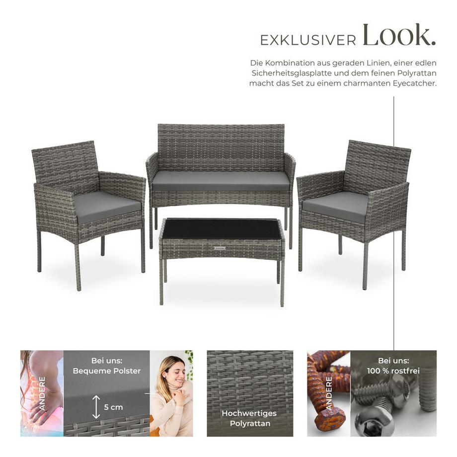 Tectake Rattan Gartenset Palese für 4 Personen wasserabweisende, abnehmbare Polyesterbezüge  