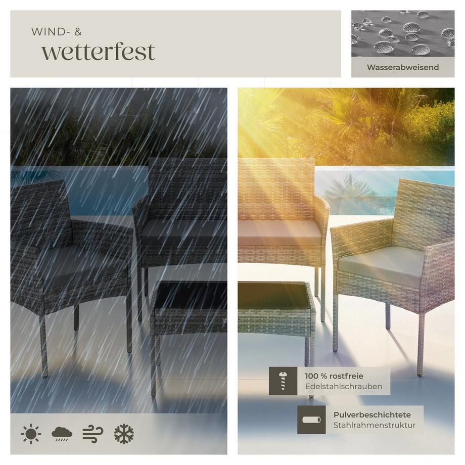 Tectake Salon de jardin en résine tressée PALESE pour 4 personnes  