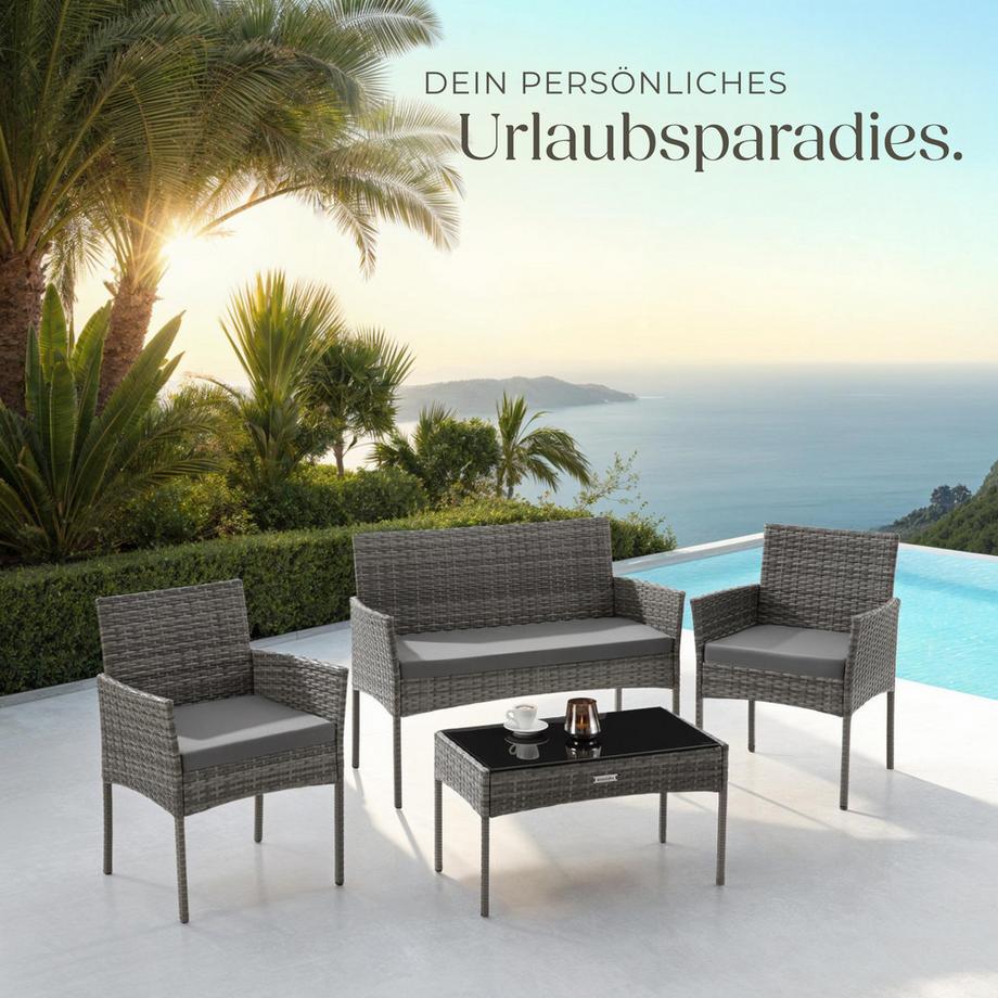 Tectake Salon de jardin en résine tressée PALESE pour 4 personnes  