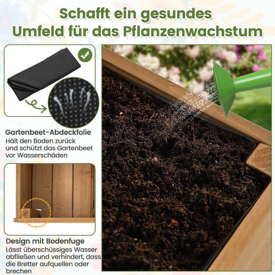 B2X Aiuola rialzata su ruote con ripiano, traliccio e aiuola rivestita in tessuto  