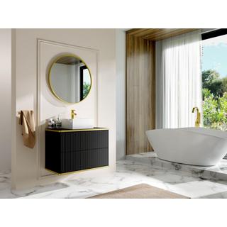 Vente-unique Mobile sotto lavabo per il bagno scanalato con profilo Dorato Nero L80 cm - KELIZA  