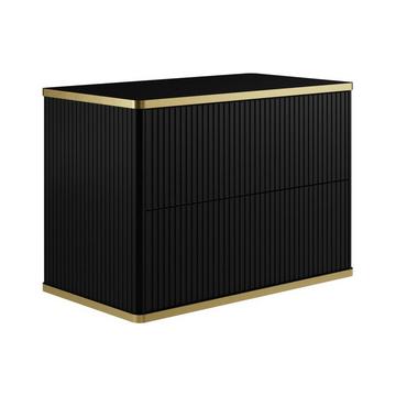 Meuble sous vasque de salle de bain strié liseré doré - Noir - L80 cm - KELIZA