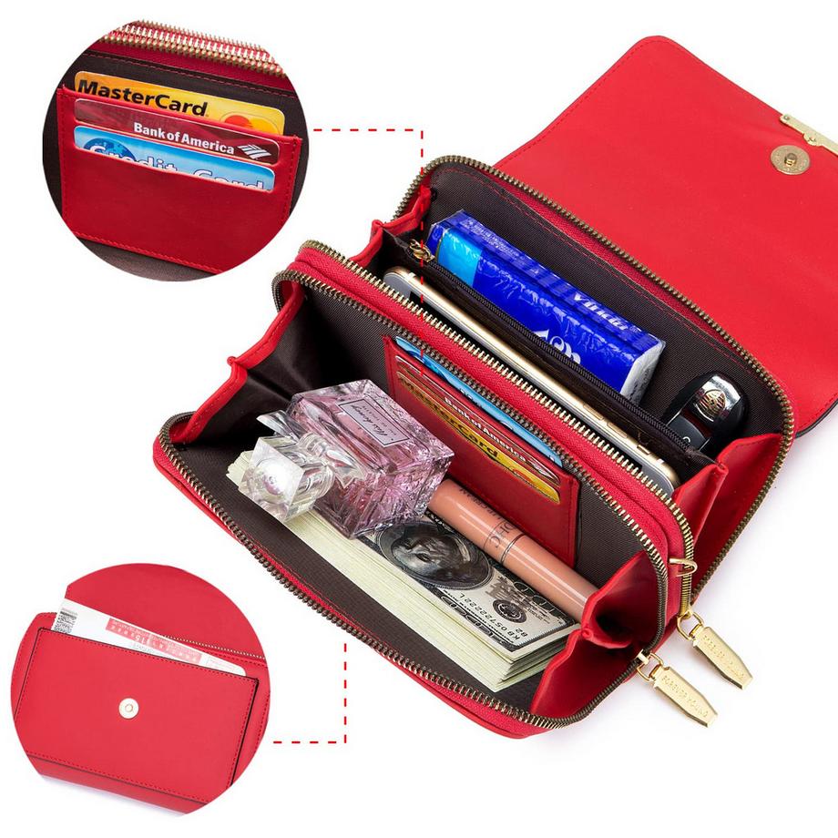 Only-bags.store Sac à Bandoulière Crossbody en Cuir PU Porte Passeport Téléphone avec Fente pour Carte Bandoulière Réglable Détachable  