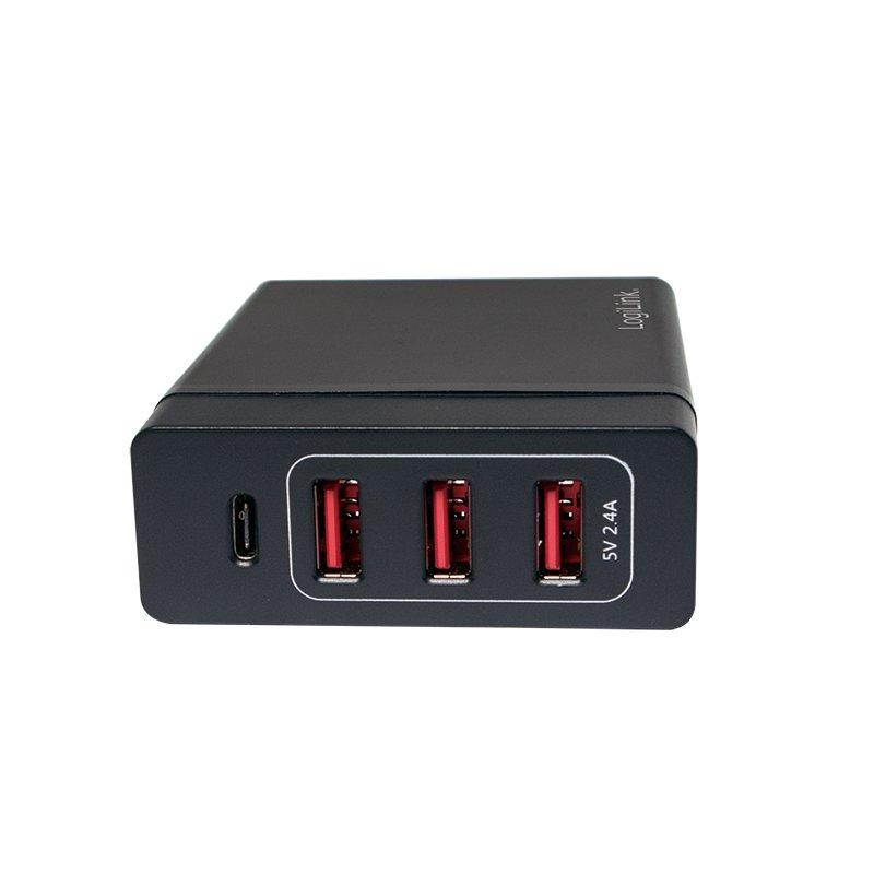 LogiLink  Adaptateur pour chargeur USB, 3 ports USB-A + 1 port USB-C, 60 W 