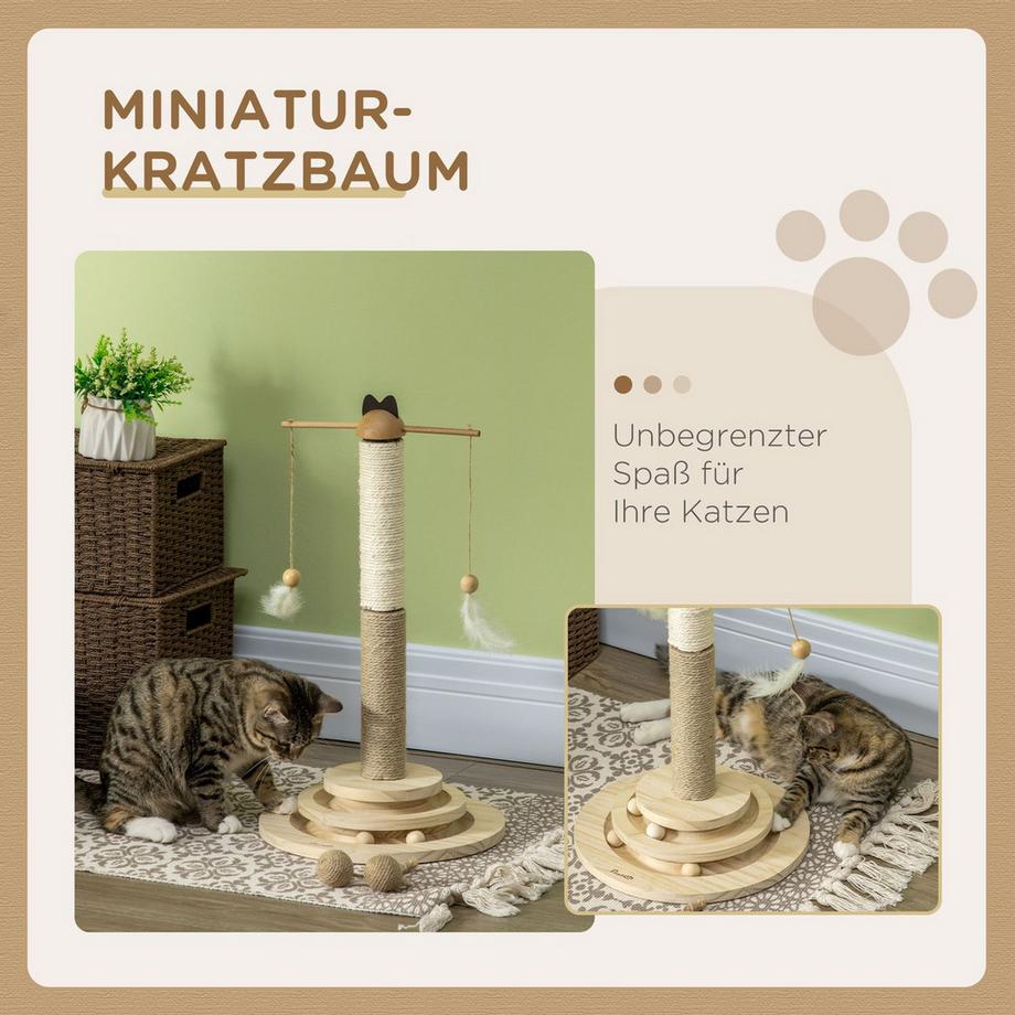 Northio  Kratzbaum Kletterbaum Mit Kratzbrett & Ballspielzeug, Katzenmöbel Aus Naturholz, 56 Cm 